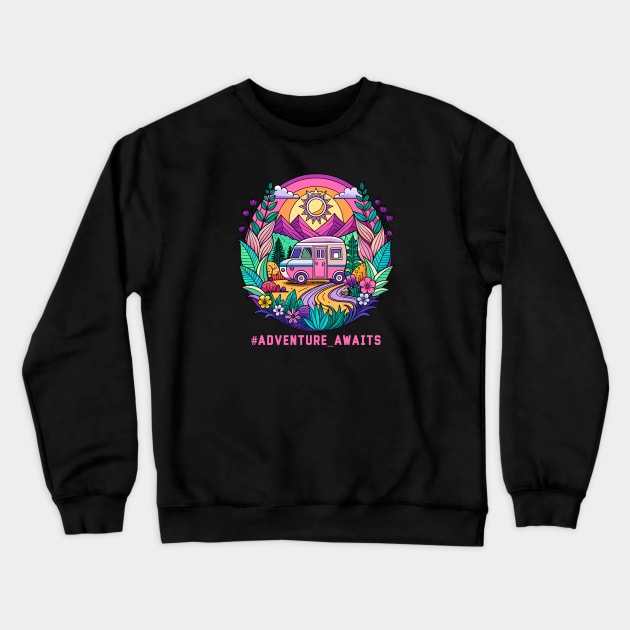 Adventure Awaits Crewneck Sweatshirt by CatCoconut-Art